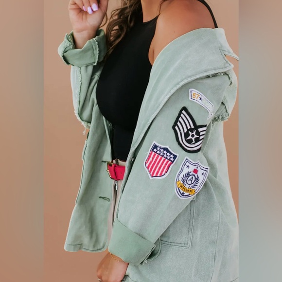 Kennedy Distressed Long Sleeve Military Jacket in Matcha - Picture 4 of 16